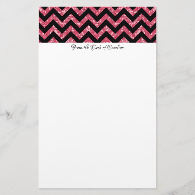 Pink Glitter Chevron Stationery (Front)