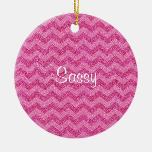 pink glitter chevron zig zag sparkles ceramic tree decoration
