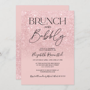 Pink glitter chic brunch bubbly bridal shower invitation