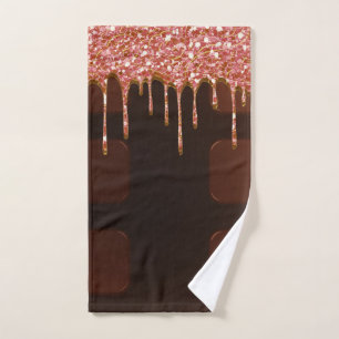 Pink Glitter Chocolate Drip Sugar Sweets Girly Bath Towel Set