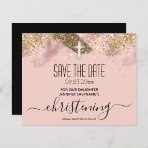 Pink Glitter Christening Save the Date Budget