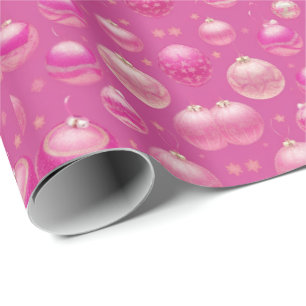 Pink Glitter Christmas Ball Holiday Gift  Wrapping Paper