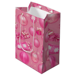 Pink Glitter Christmas Ball   Medium Gift Bag