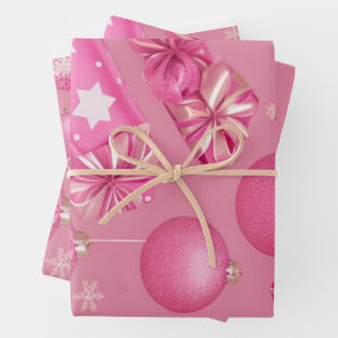 Pink Glitter Christmas Ball   Wrapping Paper Sheet