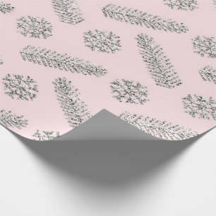 Pink Glitter Christmas Tree Holidays Snowflakes Wrapping Paper