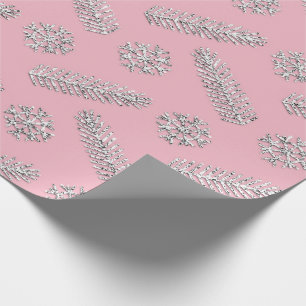 Pink  Glitter Christmas Tree Holidays Snowflakes Wrapping Paper
