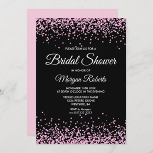 Pink Glitter Confetti Black Bridal Shower Invite