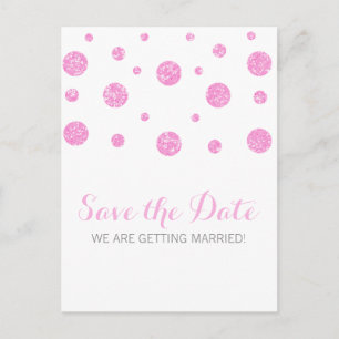 Pink Glitter Confetti Save the Date Postcard