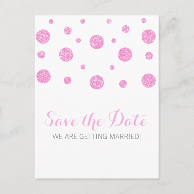 Pink Glitter Confetti Save the Date Postcard (Front)
