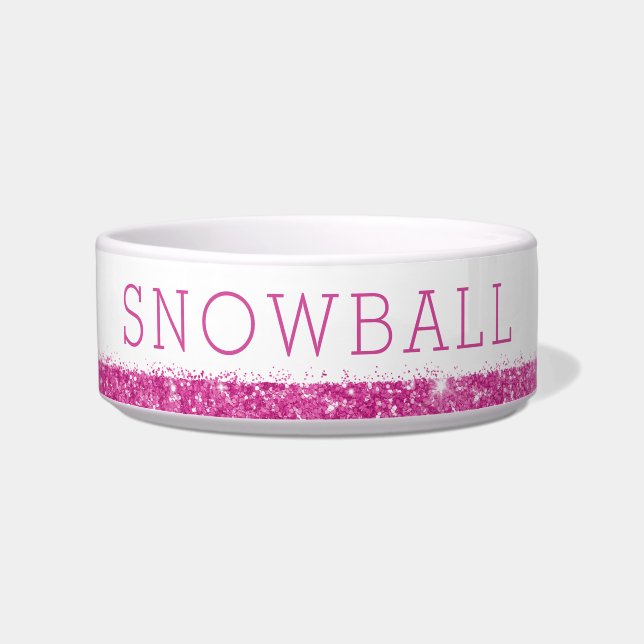 Pink Glitter Confetti Sparkle Pet Name Bowl (Front)
