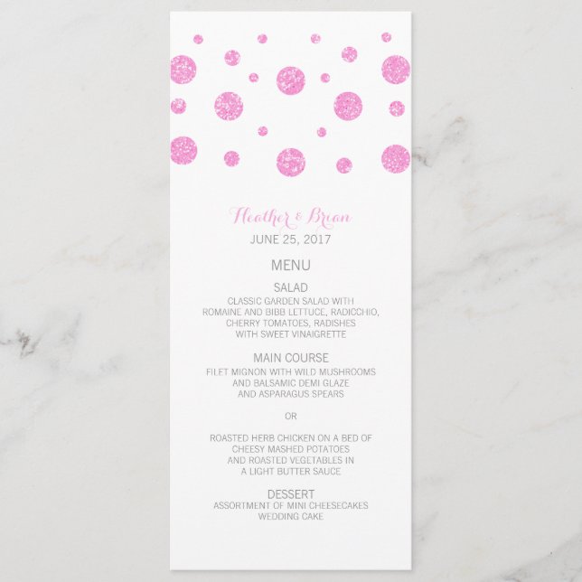 Pink Glitter Confetti Wedding Menu (Front)