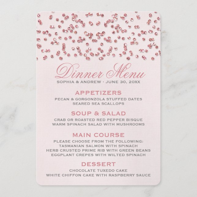 Pink Glitter Confetti Wedding Menu (Front)