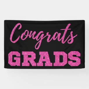 Pink Glitter Congrats Grads Banner