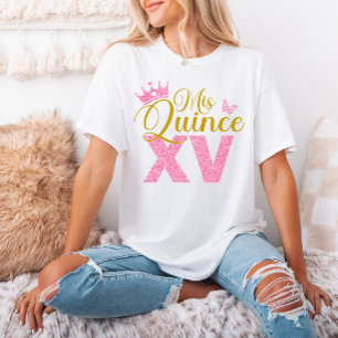 Pink Glitter Crown Mis Quince XV Quinceanera Party T-Shirt