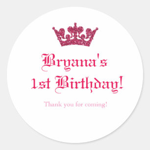 Pink Glitter Crown Royal Princess Sticker Label