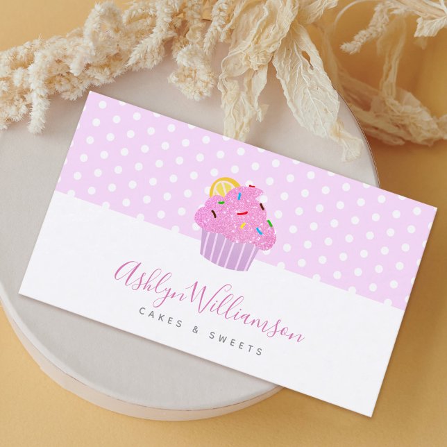 Pink Glitter Cupcake Bakery Pastry Chef Catering Business Card (Creator Uploaded)