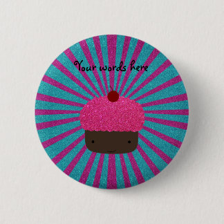 Pink glitter cupcake glitter sunburst 6 cm round badge