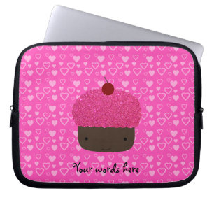 Pink glitter cupcake pink hearts laptop sleeve
