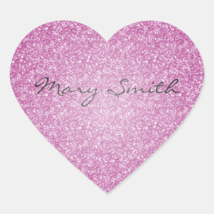Pink Glitter Custom Name Heart Sticker