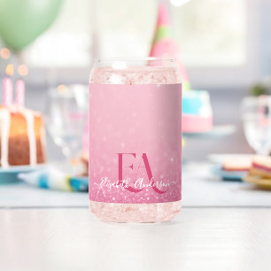 Pink Glitter – Custom Name & Initials Can Glass
