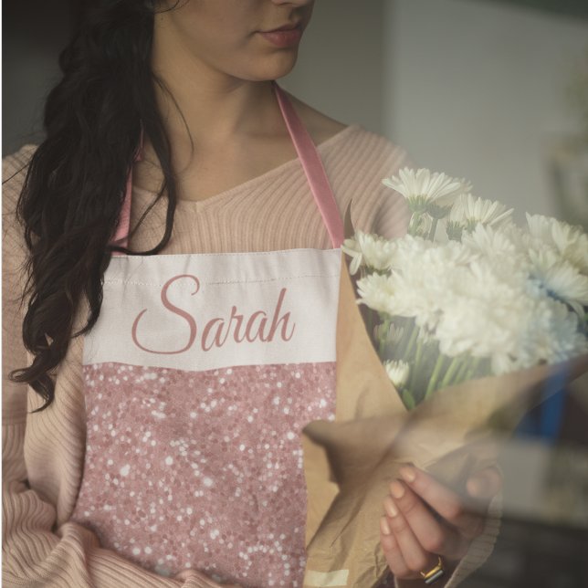 Pink Glitter Custom Name Kitchen Apron (Creator Uploaded)