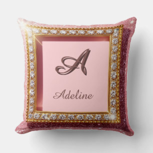 Pink Glitter Custom name Monogram Cushion