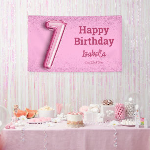 Pink glitter cute balloon no.1 girly 1st birthday banner