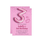 Pink glitter cute balloon no.3 girly 3rd birthday