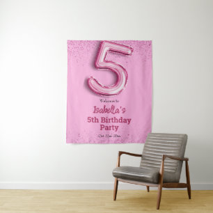 Pink glitter cute balloon no.5 girly 5th birthday  tapestry