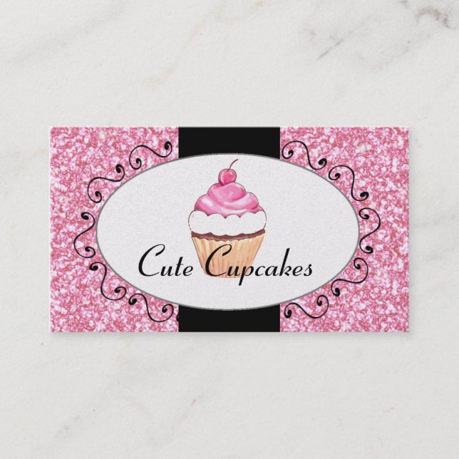 Pink Glitter Cute Cupcake Bakery Business Card (Front)