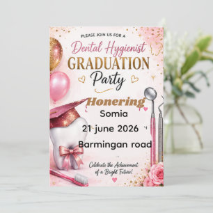 Pink Glitter Dental Hygienist Graduation Invitatio