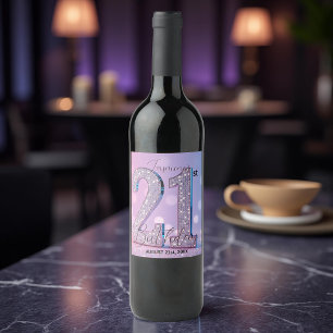 Pink Glitter Diamond 21st Birthday Celebration Wine Label