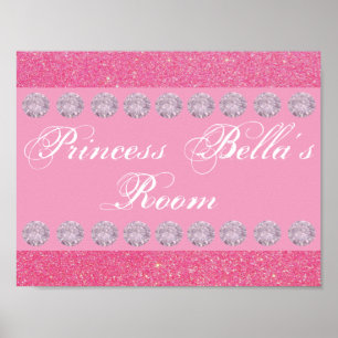 Pink Glitter Diamond Princess Room Personalised Poster