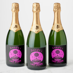 Pink glitter Disco Bachelorette party Sparkling Wine Label