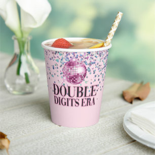 Pink Glitter Disco Double Digits Era Birthday Paper Cups