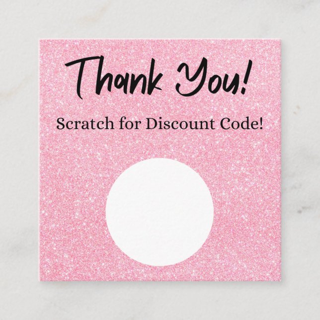 Pink Glitter Discount Scratch Off Thank You Card (Front)