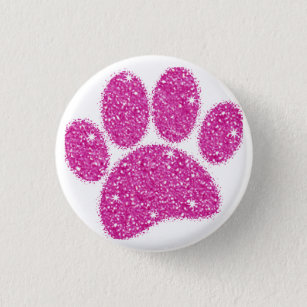 Pink Glitter Dog Pawprint 3 Cm Round Badge