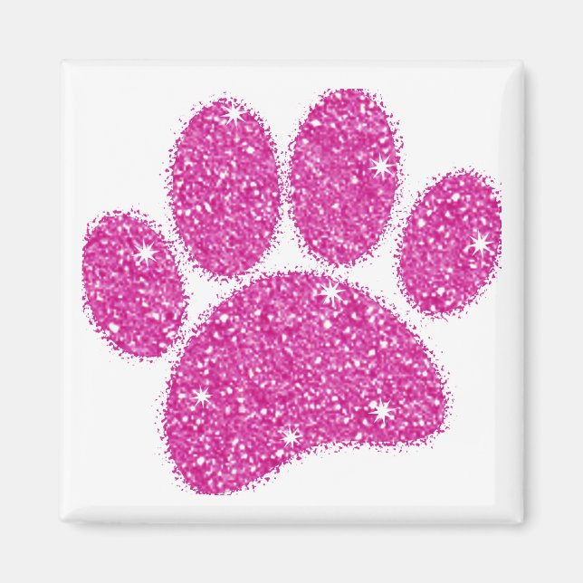 Pink Glitter Dog Pawprint Magnet (Front)