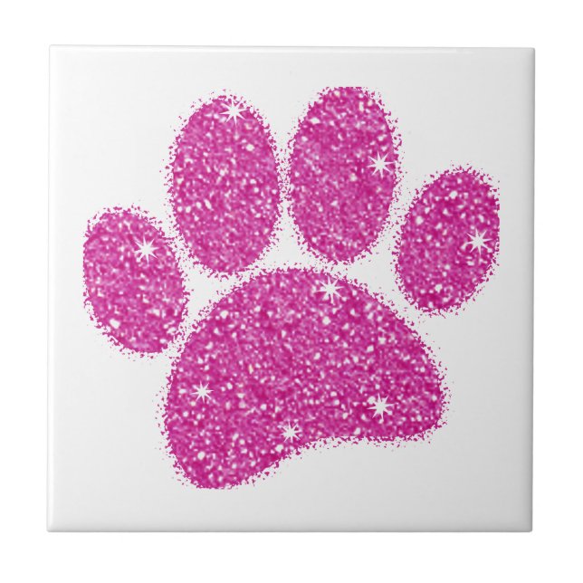 Pink Glitter Dog Pawprint Tile (Front)