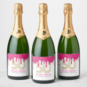 Pink Glitter Drip 50th Birthday Sparkling Wine Lab Label