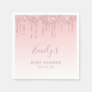 Pink Glitter Drip Baby Shower Napkin