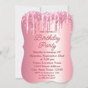 PINK GLITTER DRIP ELEGANT BIRTHDAY INVITATION