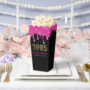 Pink Glitter Drip Faux Gold 1985 40th Birthday Favour Box