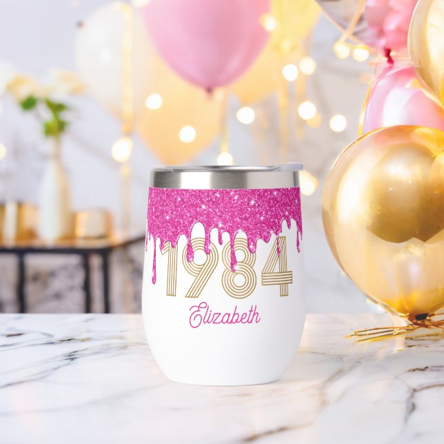 Pink Glitter Drip Gold 1984 40th Birthday (Bachelor Party)