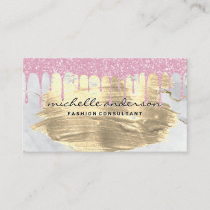 Pink Glitter Drip   Gold Brushed   Marble Business Card