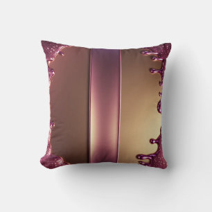 Pink Glitter Drip Over Gold Metallic Background Cushion