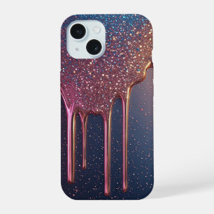 Pink Glitter Drip With Sparkling Stars Abstract iPhone 15 Case