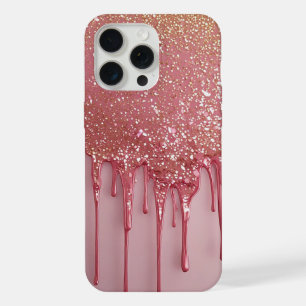 Pink Glitter Drip With Sparkling Stars iPhone 15 Pro Max Case