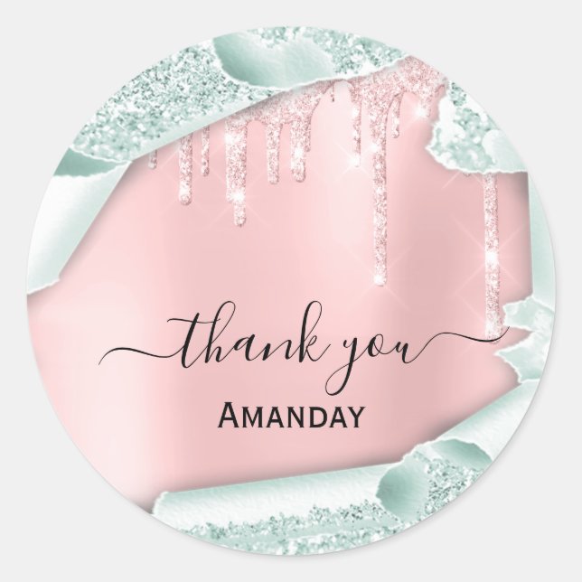 Pink Glitter Drips  Bridal Sweet16th  Thank Mint Classic Round Sticker (Front)