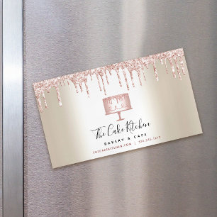Pink Glitter Drips Cake Bakery Pastry Chef Gold Magnetic Business Card